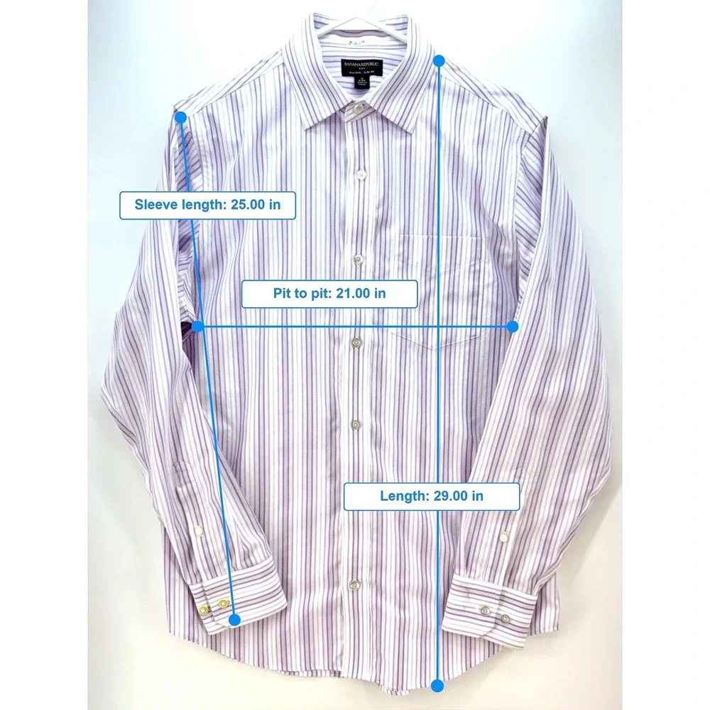 Banana Republic Mens Slim Non Iron Cotton Striped Dress Shirt Sz M Preppy Office